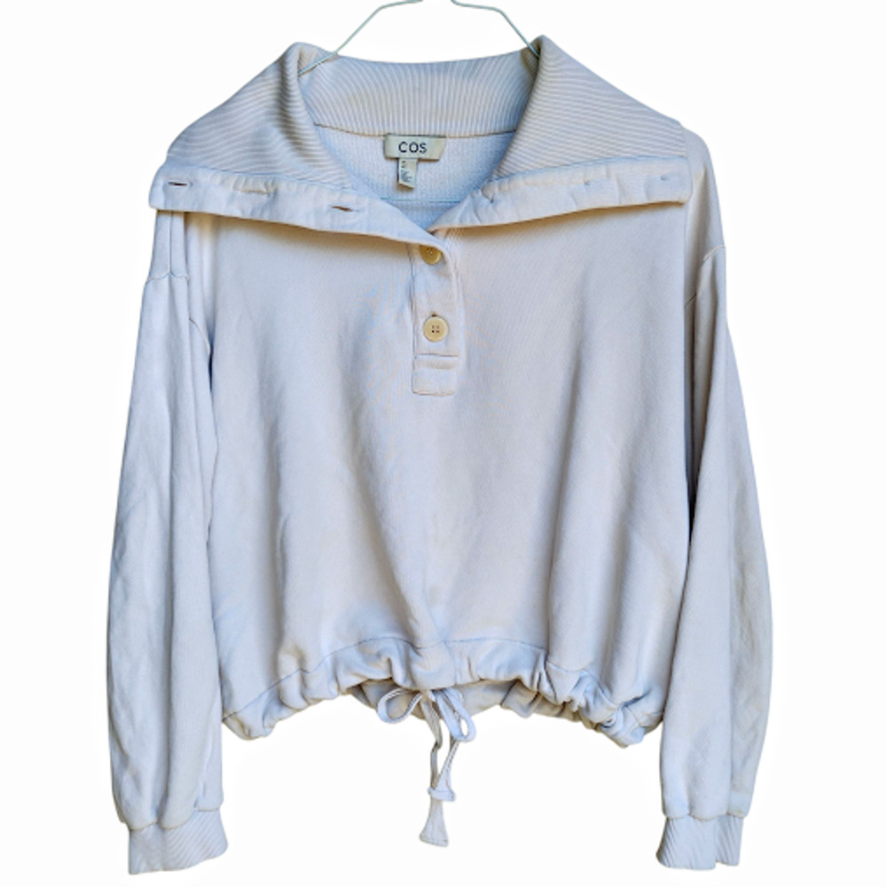 COS | Beige Fold-Over Neck Drawstring Hem Cropped Boxy Pullover Sweater Lhy7u